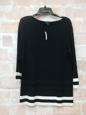 NWT Talbots Size Medium Women's Black Tunic Sweater with White Stripe Accents